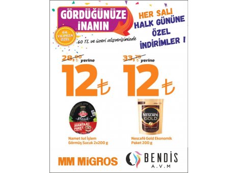 Bendis AVM Migros’ta Her Salı Halk Gününe Özel İndirimleri sakın kaçırmayın!