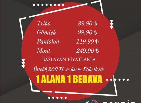 Bendis AVM Sarar’da Büyük Kış İndirimi! 1 Alana 1 Bedava Fırsatları ve İndirimleri sakın kaçırmayın! 