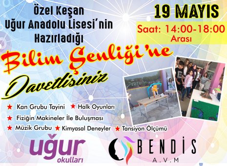 Özel Keşan Uğur Anadolu Lisesi "Bilim Şenliği" 19 Mayısta BENDİS AVM'de!